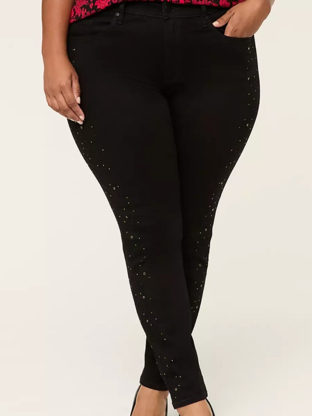 Black Skinny Jeans with Metallic Stud Detailing By Lane Bryant